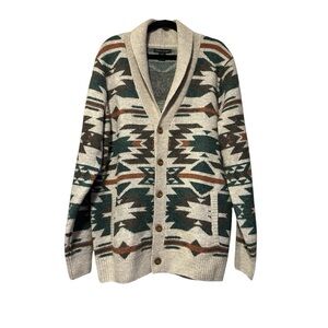 Ethan Pierce Southwestern Aztec Wool-Blend Cardigan Sweater Size XL